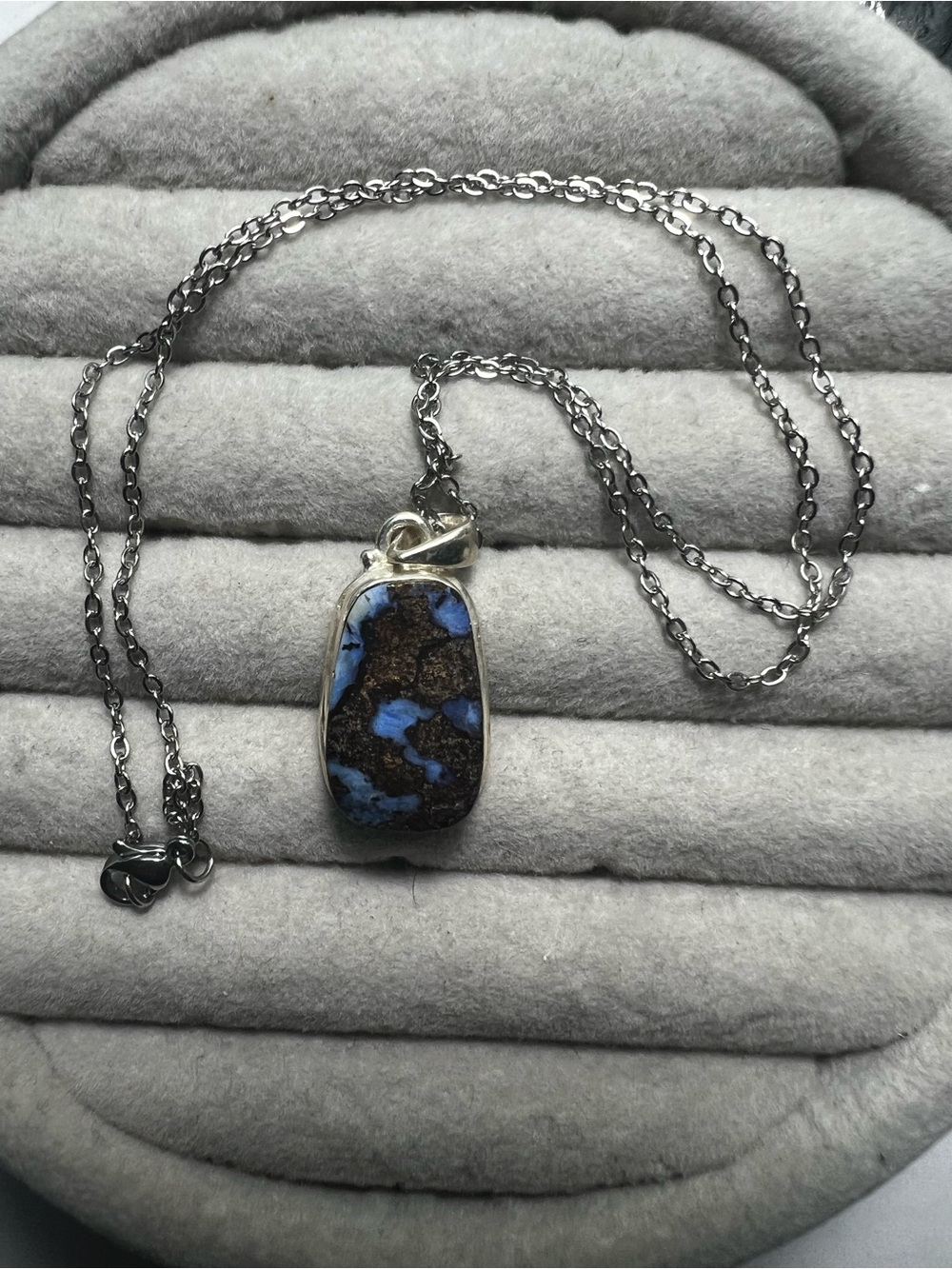 Sterling Silver Blue and Brown Boulder Pendant Necklace